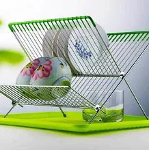 Free shipping Stainless steel folding double layer bowl rack shelf storage bowl rack drain rack dish rack
