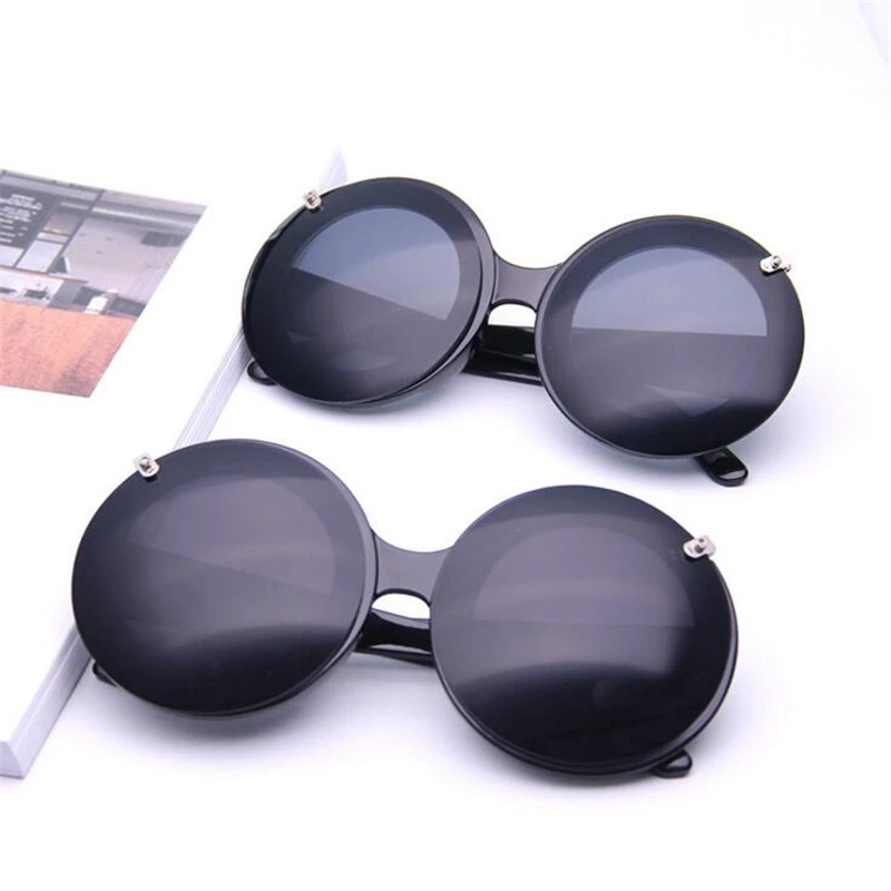 

2019 Fashion Sunglasses Women Brand Desiger Flip Steampunk Oversized Double Round Retro Sun glasses Eyeglasses Gafas Sol Z321