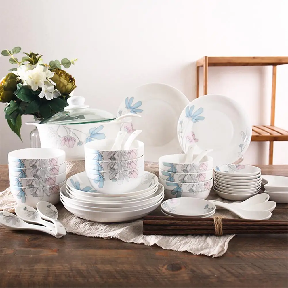 

28PCS/52PCS Calm Summer Night Style Pattern Ceramic Dinnerware Cutlery Set Dishes Bowl Tableware