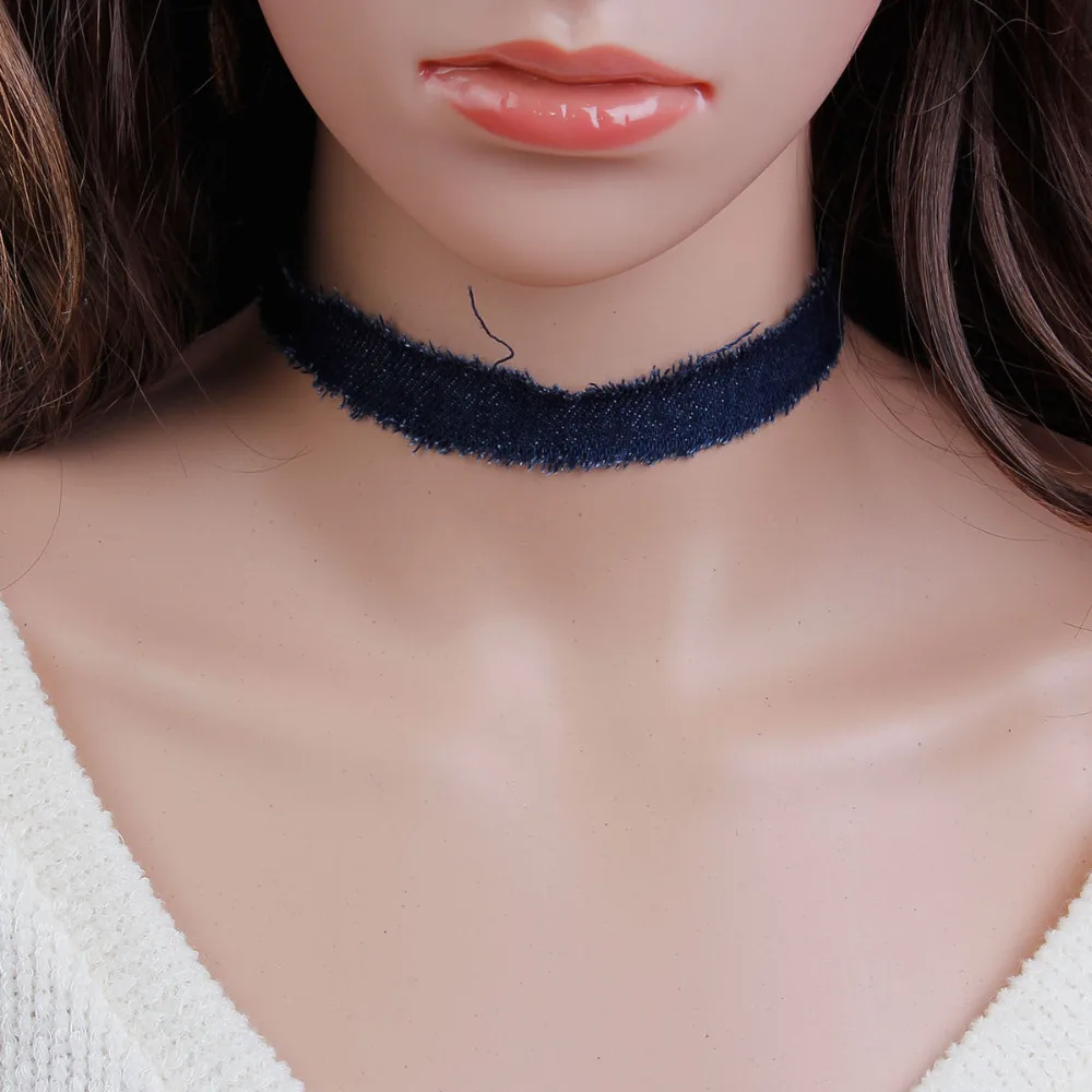 DoreenBeads Fashion Blue Denim Choker Necklace For Women Tassel Jeans