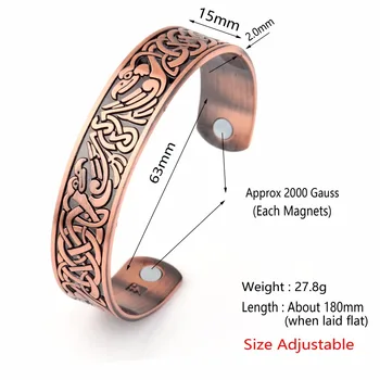 Copper color unisex health therapeutic phoenix pattern magnetic cuff bangles bracelet