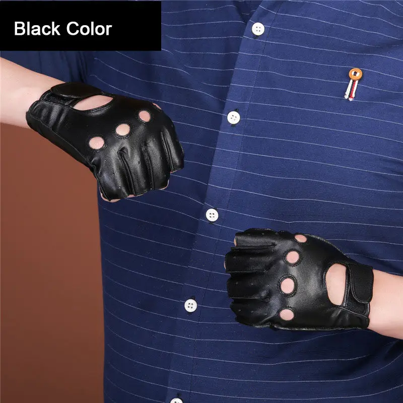 Semi-Finger Genuine Leather Gloves Male Summer Thin Breathable Driving Anti-Slip Fitness Half Fingers Goatskin Gloves NAN7