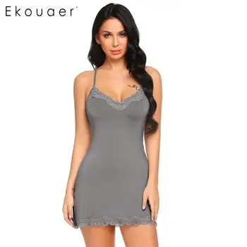 Ekouaer Sexy Nightgown Lingerie Sleepwear Slip Babydoll Nightwear Backless Lace Trim Slim Women V Neck Chemise Night Dress ekouaer sexy nightgown lingerie sleepwear slip babydoll nightwear backless lace trim slim women v neck chemise night dress