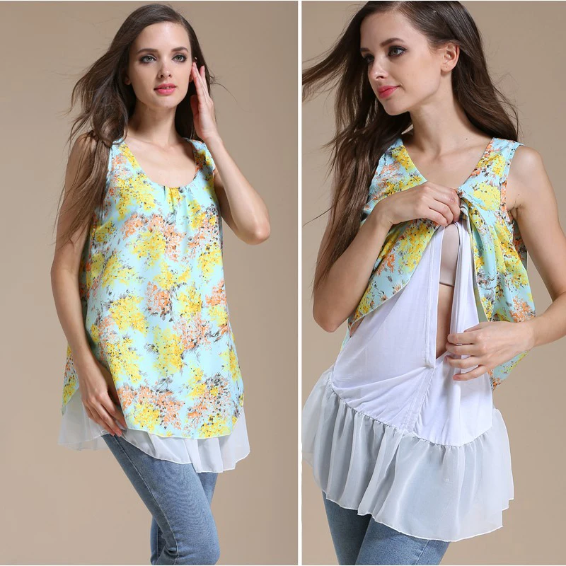 Chiffon verão Camisa de Enfermagem Amamentação Roupas de Maternidade As Mulheres Grávidas T-shirt Roupas Lactação Alimentação Blusa