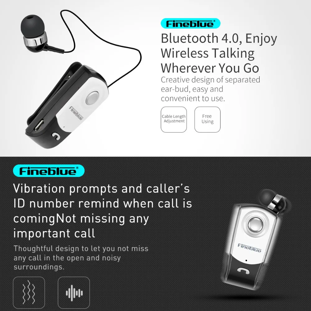 FineBlue F960 Wireless Driver Bluetooth V4 0 with Mic Headphone Call Vibration Remind Noise Canceling Wear Clip Driver Headphone