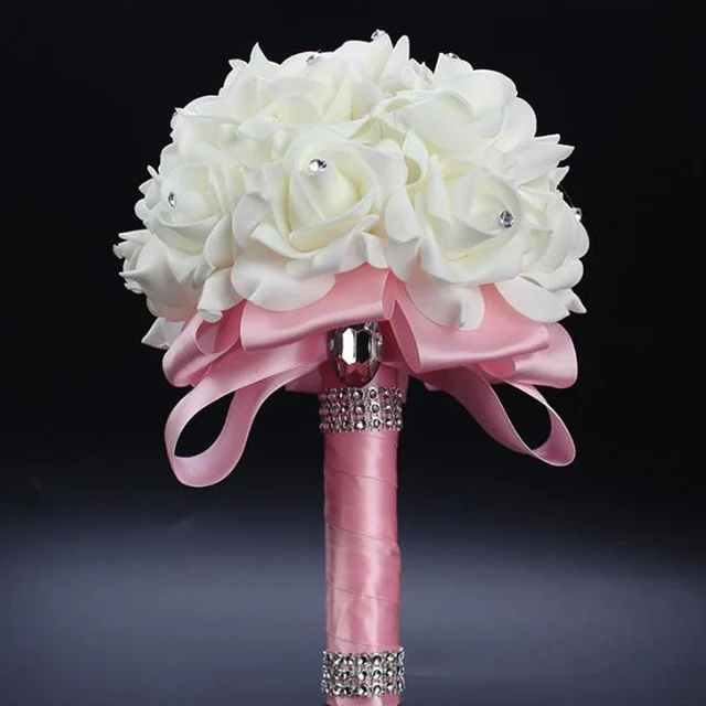 Online 2017 Elegant Royal Blue Purple Red Fuchsia Rose 2017 Elegant Royal Blue Purple Red Fuchsia Rose Artificial Bridal Flowers Bride Bouquet Wedding Crystal Silk Ribbon