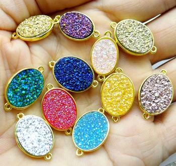 

11*20mm Natural stone crystal quartz Golden rim oval Connector Bracelet pendant for DIY Jewelry Making Necklace Accessories10pcs