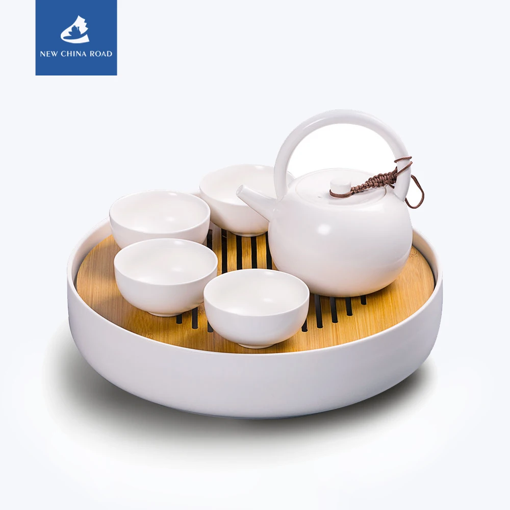 

Newchinaroad white porcelain chinese teaset with ceramic loop-handle teapot and serving tray and cup, tea set, tea ware,set ware