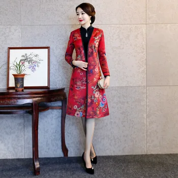 

Chinese Traditional Ladies 2PCS Cheongsam+Jacket Noble Outdoor Warm Long Sleeve Qipao Set 2020 Spring Office Business Tang Suit