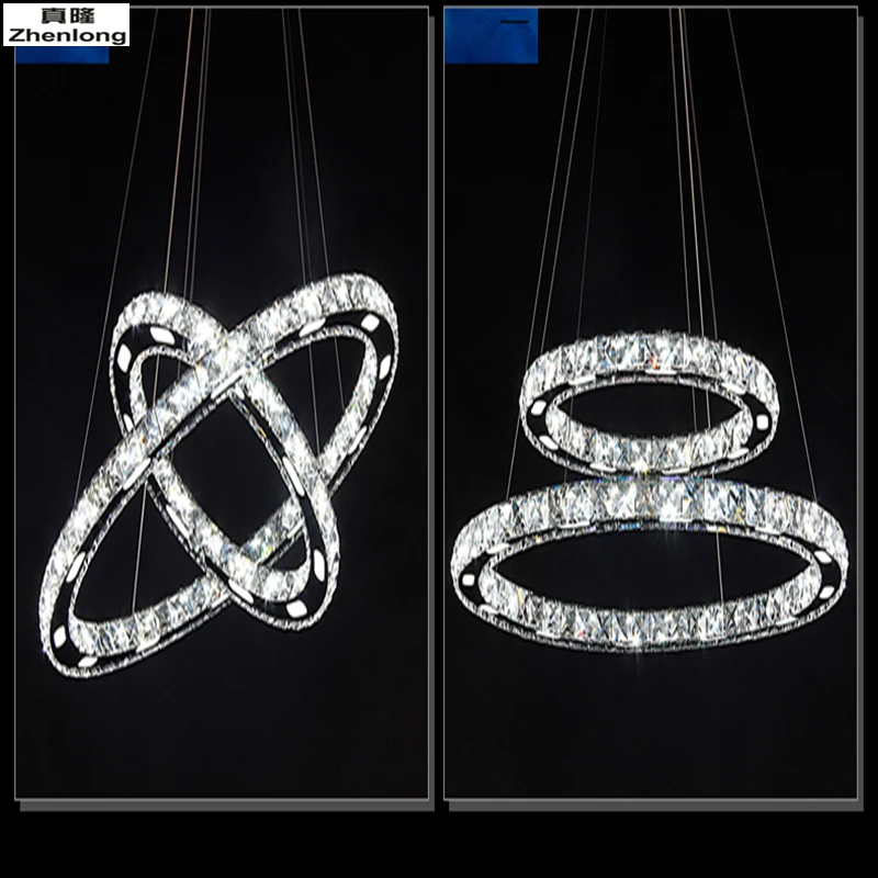

Modern Chrome Crystal Diamond Chandelier Stainless Steel Ring LED Lamp Hanging Fixtures Adjustable LED Crystal Chandelier