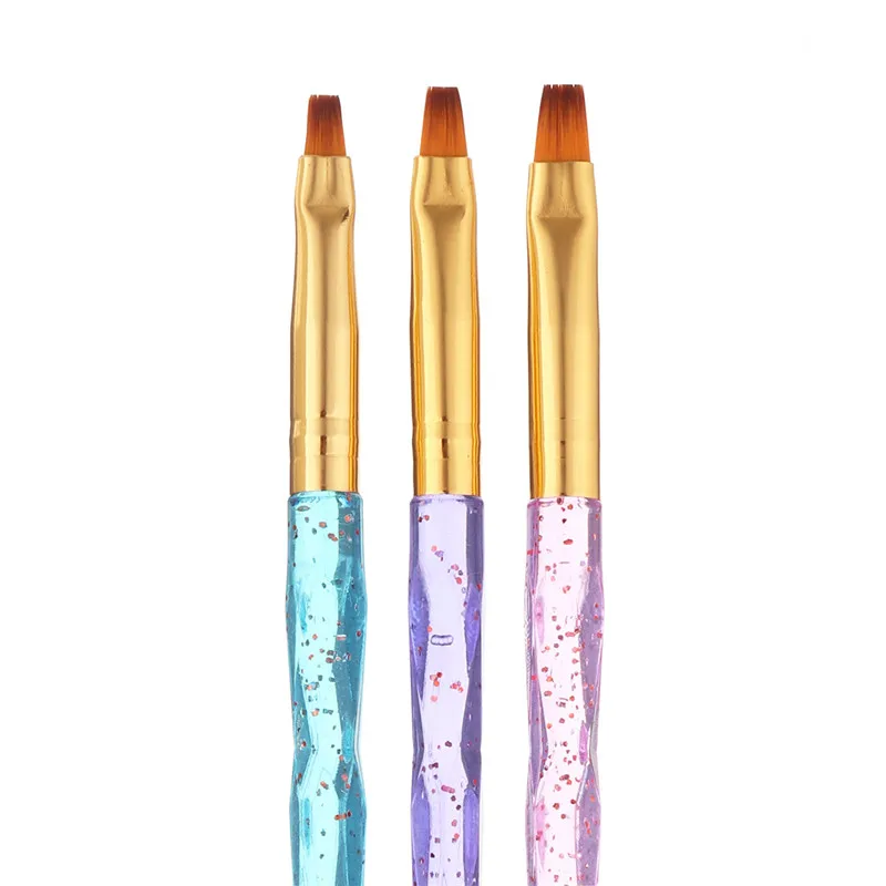 

3Pcs/set Nail Art Crystal Handle Round Flat Top Acrylic UV Gel Extension Builder Drawing Brush Painting Pen Manicure Tools