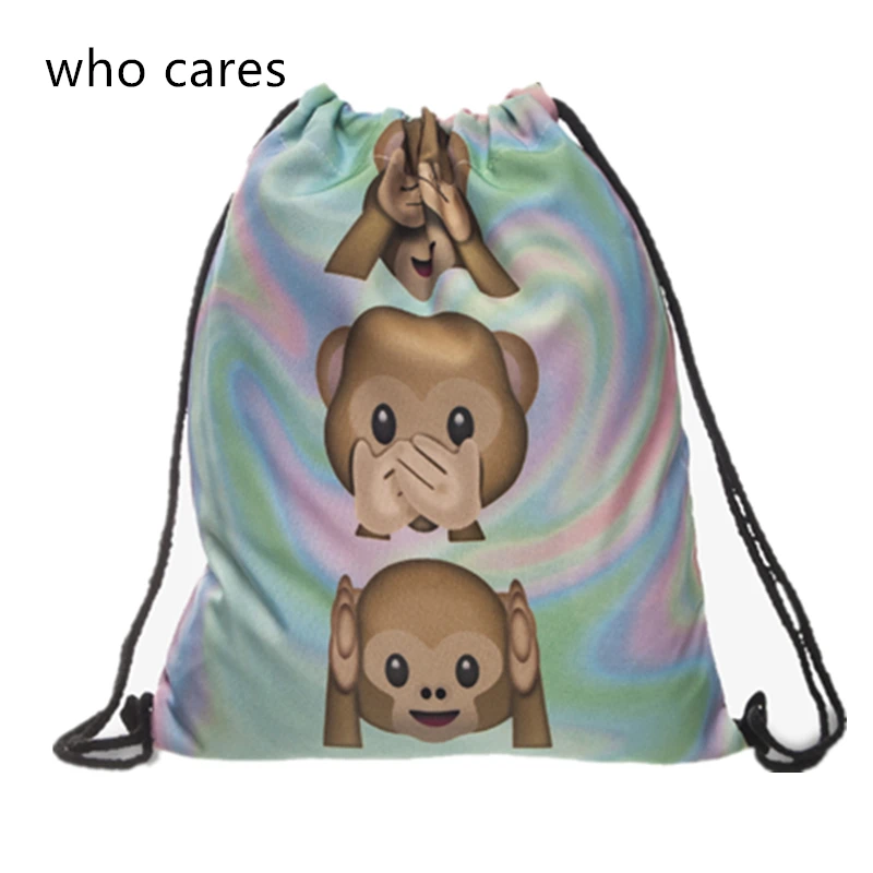 

New 3D Printing Emoji Monkeys Drawstring Bag Mochila Feminina Backpack Women Softback Harajuku Daily Casual Style