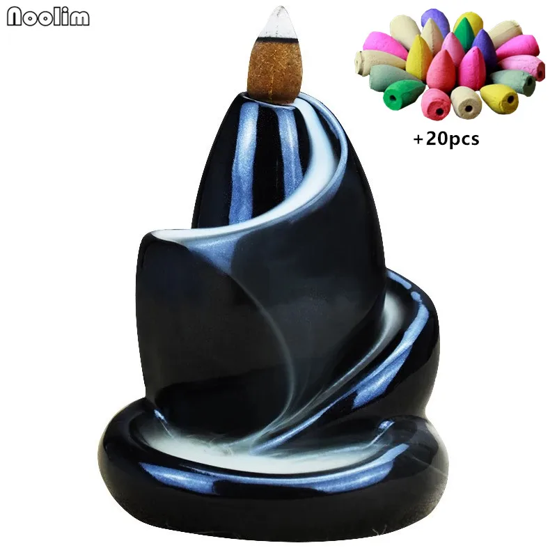 Черные глянцевые горная курильница для благовоний горелка Керамическая горный водопад ладан держатель ароматическая курильница домашний декор+ 20 шт Бесплатные конусы
