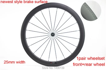 

Newest brake surface 50mm Road bicycle glossy matt UD full carbon fibre bike clincher rims carbon wheelset 25mm width Free ship