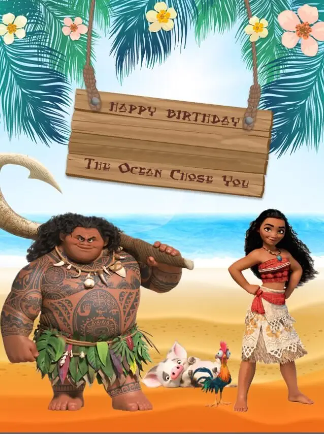 5x7FT Moana Princess Muai Ocean Palm Trees Sand Beach Vaiana Custom