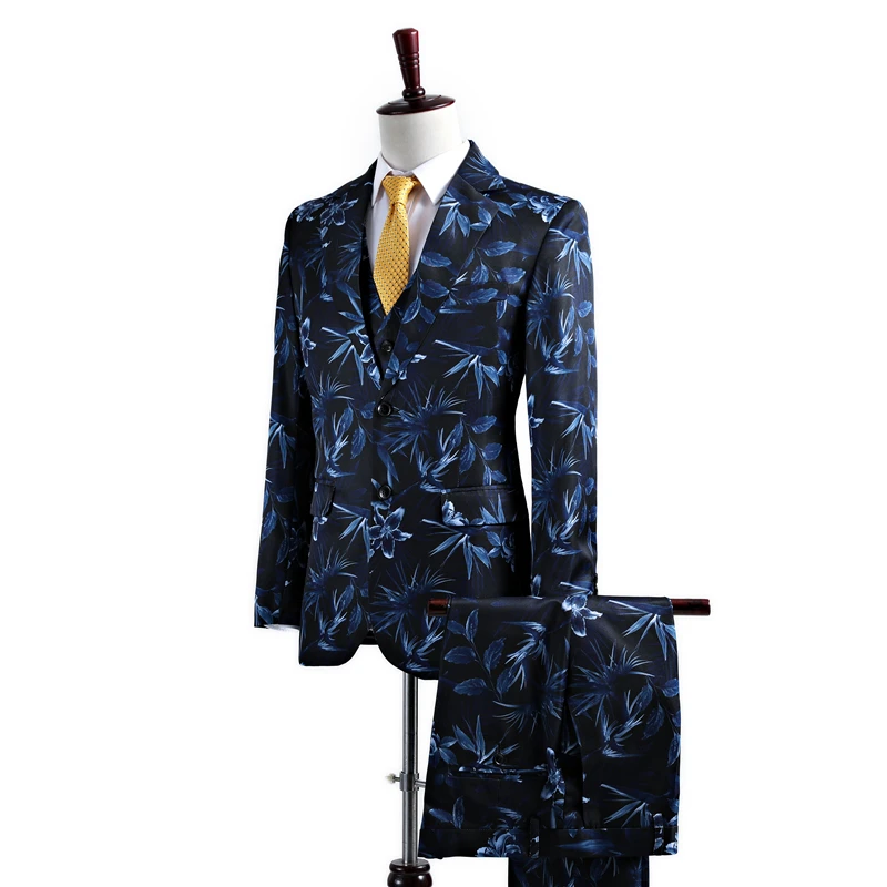 Slim Fit Prom Casual Men Stage Men Suit Terno Slim Fit Two Buttons Terno Masculino Wedding Suits for (Jacket+Vest+Pant)
