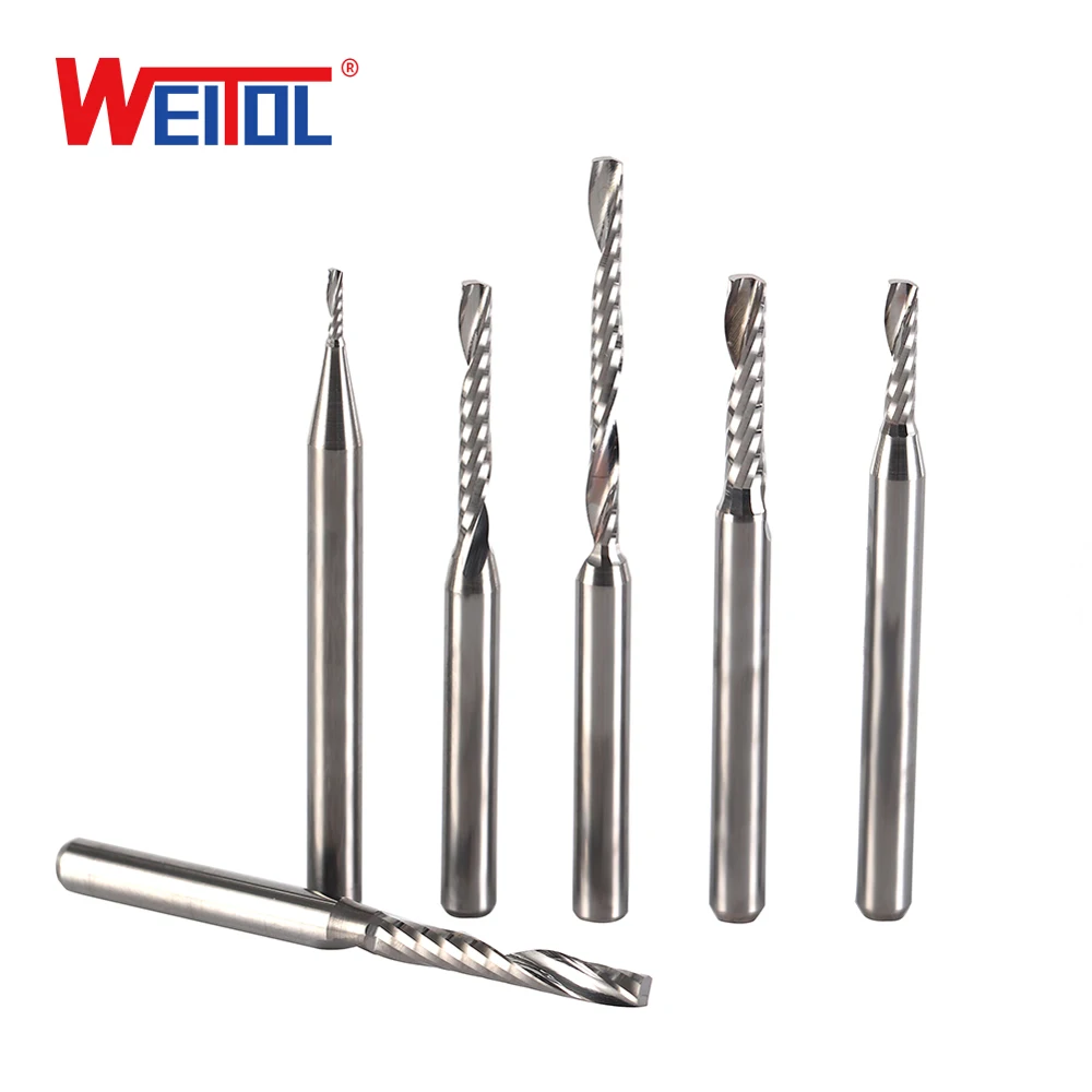 

WeiTol 10pcs one flute spiral bit carbide end mill 1 flute milling cutting tools CNC machine tools for acrylic