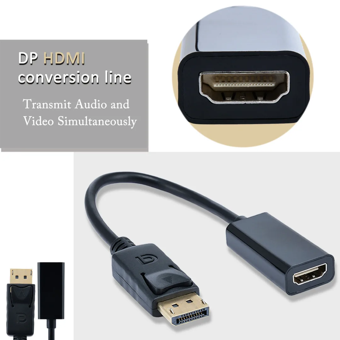 Mayitr 1pc 20cm 1080p High Quality Display Port to HDMI Cable Pro DP Male to HDMI Female Converter Cable for Lenovo Laptop TV