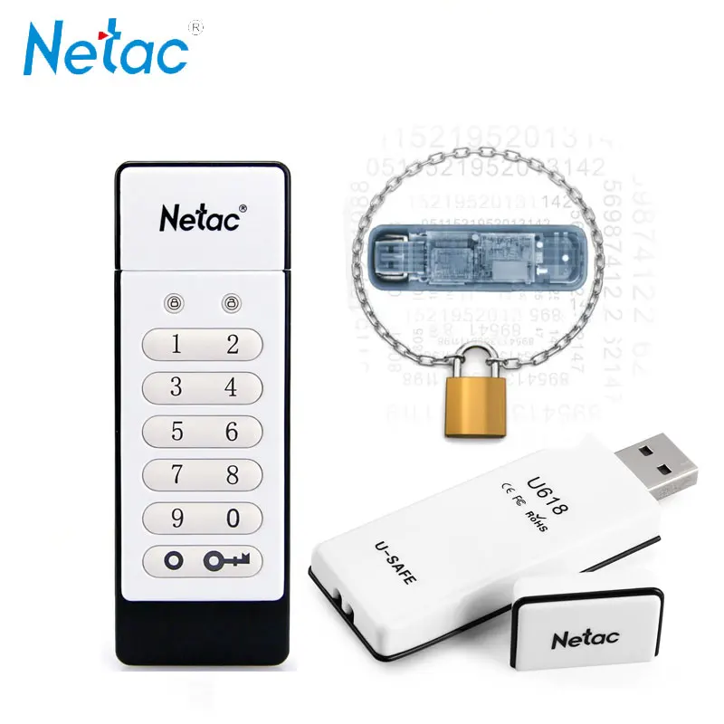 

Netac Keyboard Encrypted USB Flash Drive 16GB 32GB 64GB USB2.0 Hardware Encryption Pendrive U618 U-SAFE Memory Stick U Disk 32 G