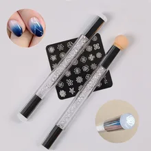 Esponja de Silicone Cabeças Stamper Nail Art Gradiente Pen Escova Pontilhado Pintura Duplo End Dicas DIY Strass Alça Ferramenta de Manicure(China)