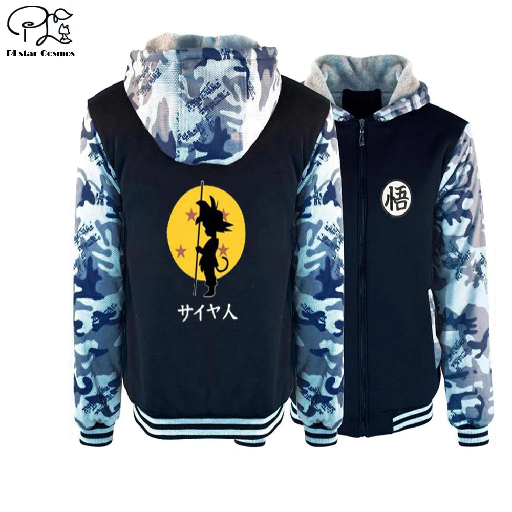 

Men Dragon Ball z Print Velvet thick pullovers 3D Winter autumn anime Hoodies women harajuku Goku zipper Jacket Cool sweatshirts