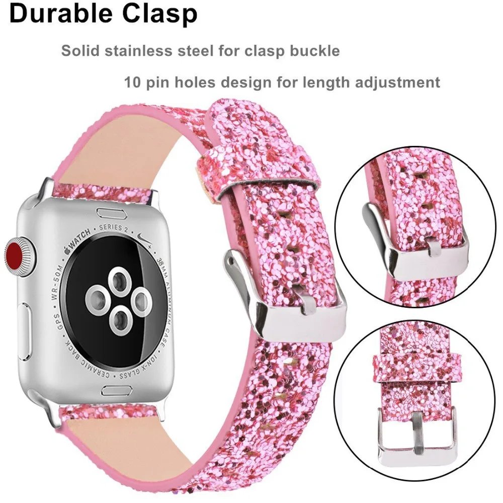 Кожаный ремешок для apple watch Band apple watch 5 4 3) 44 мм/40 мм, 42 мм, 38 мм, версия наручных часов iWatch, 5/4/3/2/1 Браслет bling Ремешок пояс