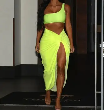 

Off One Shoulder Split Sexy Bodycon Dress Sleeveless Pleated Loose Two Piece Set Dress Backless Casual Summer Dress Women
