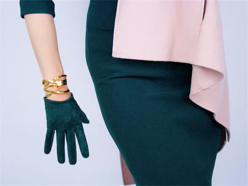 Женские замшевые перчатки 60 см Экстра длинные матовые шлифовальные замшевые имитация кожи темно-зеленый JPSL60