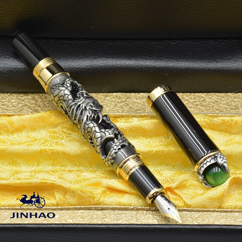 Высокое качество Jinhao авторучка золотой и серебряный дракон скульптура бизнес-офисная техника писать гладкой Марка чернилами подарочная коробка