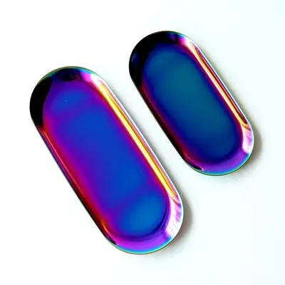 

Nordic Style Iridescent Tray Stainless Steel Brass Oval Holographic Storage Trays Product Decoration Restaurant Dinnerware