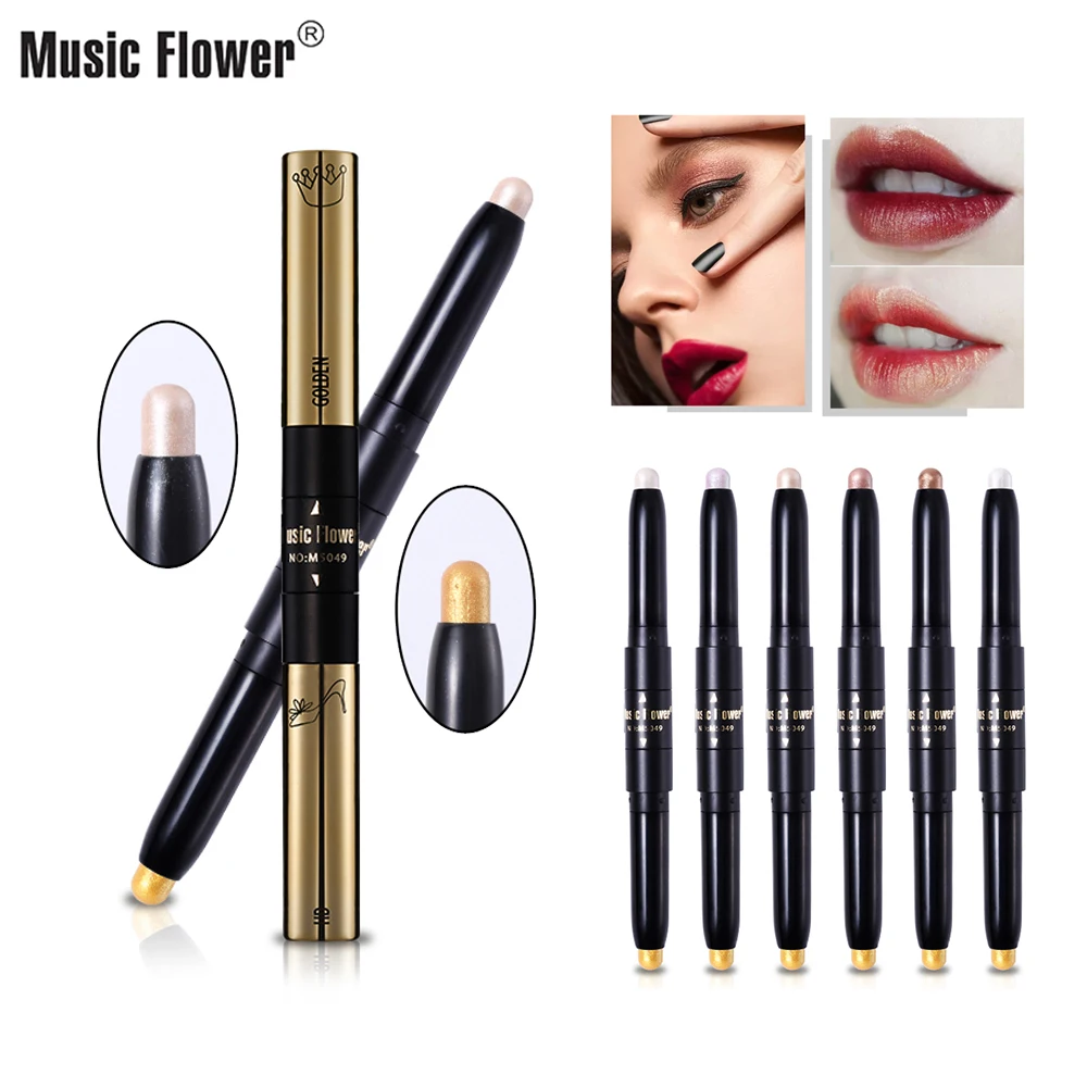 

Music Flower 6 Colors Golden Halo Stick With Two Colors High Definition Brighten Make up Pencil With Light Pearl Shine Women