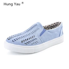 Hung yau/обувь на платформе; женские дышащие лоферы; повседневная обувь на толстой подошве; обувь на плоской подошве со шнуровкой; винтажная кожаная женская обувь синего цвета; большие размеры 43