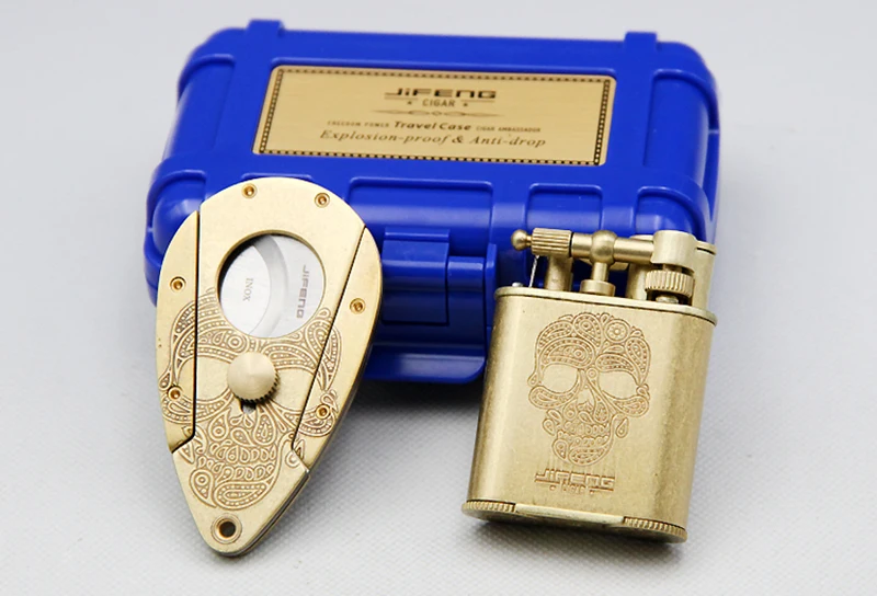 

JiFENG Fashion Cigar Set with Cigar Cutter + Windproof Gas Lighter +Travel Case, with Cigar Punch