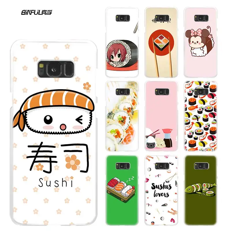 

Cute Case for Samsung Galaxy S8 S9 Plus S4 S5 Mini S6 S7 Edge Clear Coque Fundas Capa Hard Plastic PC Cover Shell Kawaii Sushi