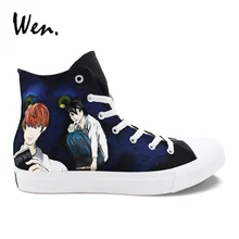 Вэнь дизайн, ручная роспись, обувь для мужчин, аниме, сноска смерти, повседневные брезентовые кроссовки, женские высокие эспадрильи, Всесезонная обувь для мальчиков и девочек
