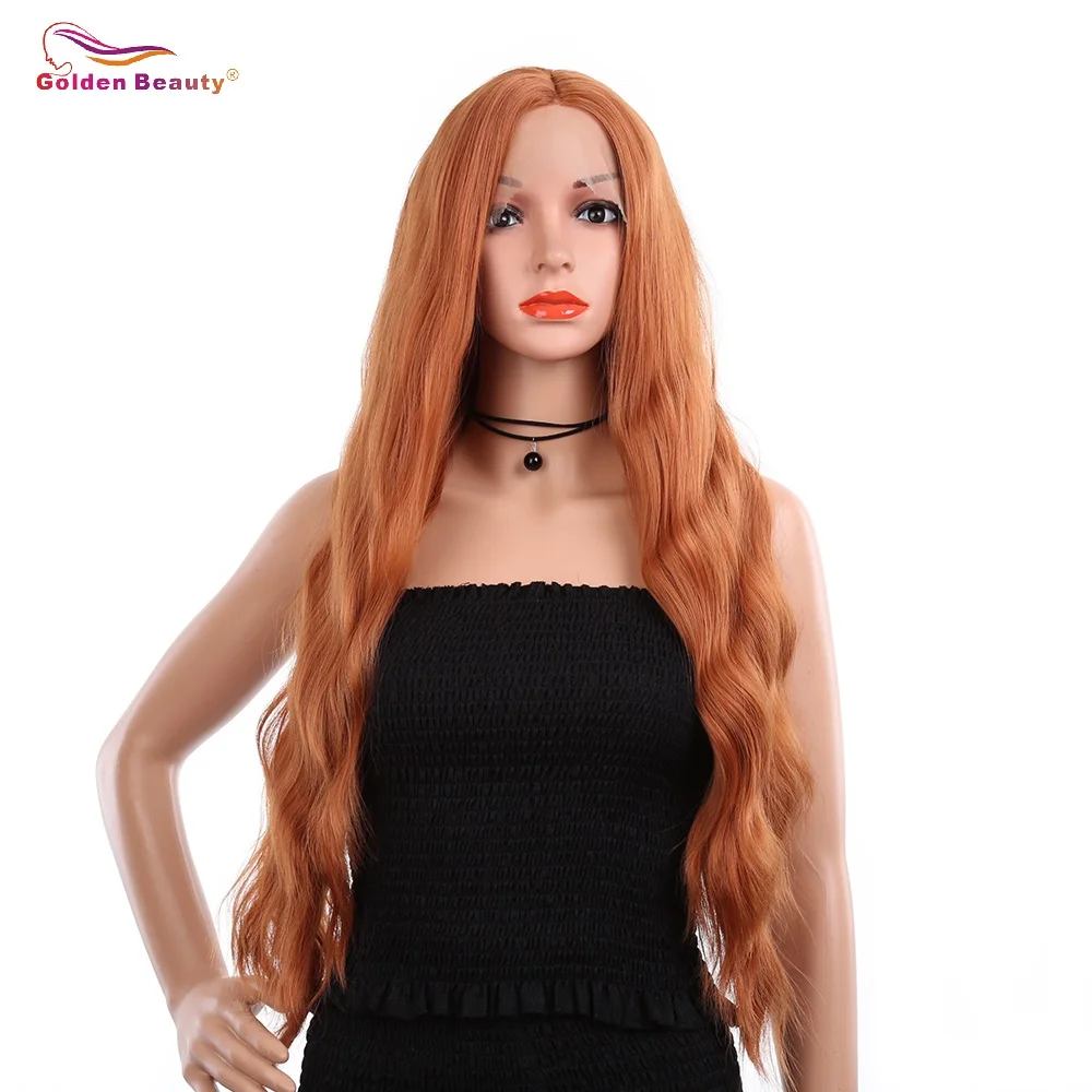 

Golden Beauty 30inch Long Orange Wavy Synthetic Lace Front Wig Heat Resistant Side Part Copper Red Natural Hair Wig For Women
