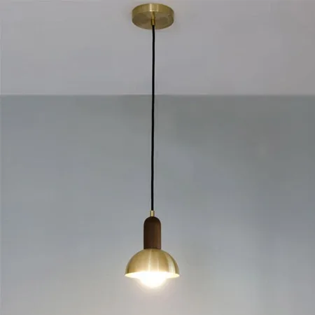 

Simble Nickel Brushed Metal Shade with Wood Handle Cord Hanging Light with E27 Edison Bulb for Loft Bar Cafe Bedside Lamp