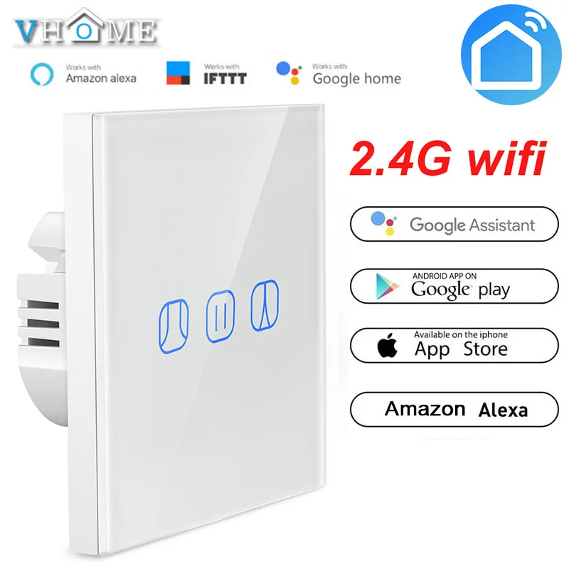 Vhome умный шторка с WIFI переключатель беспроводной настенный пульт дистанционного управления контроллер занавеса стеклянная панель сенсорный переключатель Alexa, Google home AC 100-240V