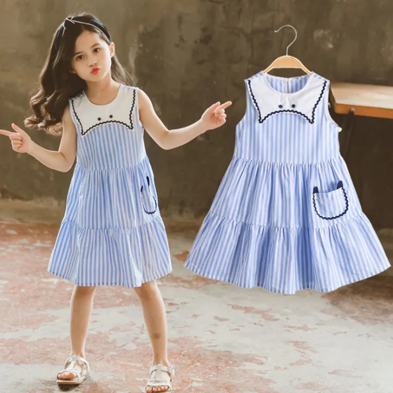

Girl Dress Summer Girls Pocket Sleeveless Dresses Stripe Cute Kids Party Dresses for Kids girls Princess Dress Tops Clothes