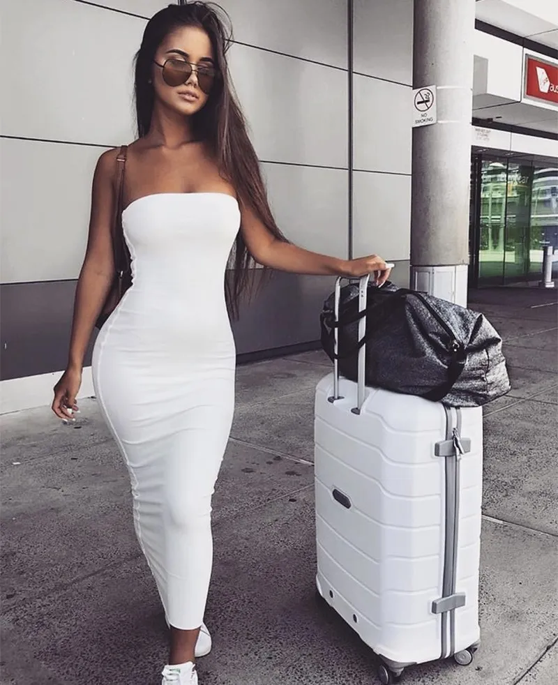 

2019 Summer Women Fashion Sleeveless Bodycon Dress Casual Solid Color Dress Sexy Strapless Pencil Dresses Vestido