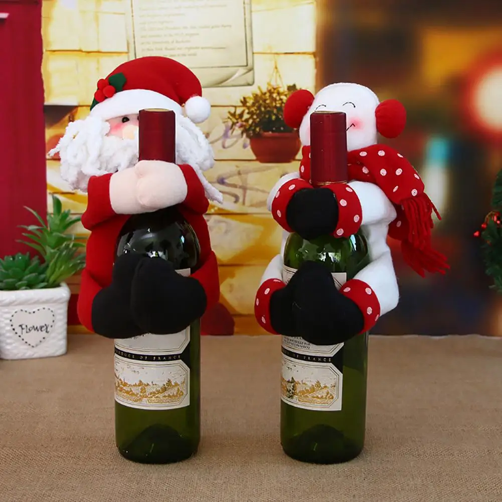 

Christmas Decorations Cute Christmas Snowman Santa Claus Holds Wine Bottle Cover Reusable Champagne Bottle Cover Set Party Decor