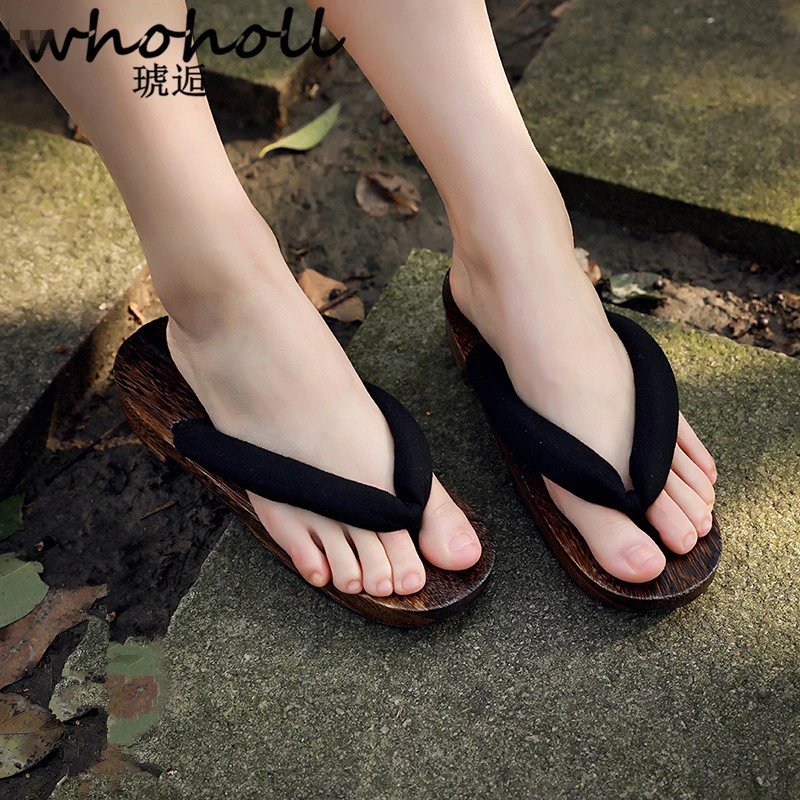 

WHOHOLL 7 Colors Geta Women Sandals Japanese Geta Sandals Wooden Clogs Slippers Flip-flops for Female Bathroom Sandals Solid