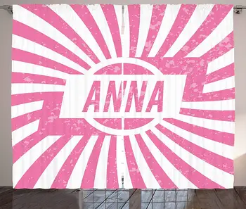 

Anna Curtains Retro Style Girls Name Design with Striped Backdrop and Grunge Appearance Living Room Bedroom Window Drapes Pale