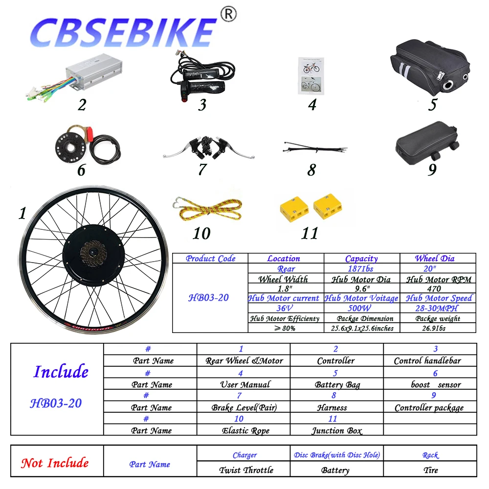 CBSEBIKE 20 дюймов Ebike конверсионный комплект заднее колесо втулка мотор HC01-20 - Цвет: 20inch  36V500W HB03