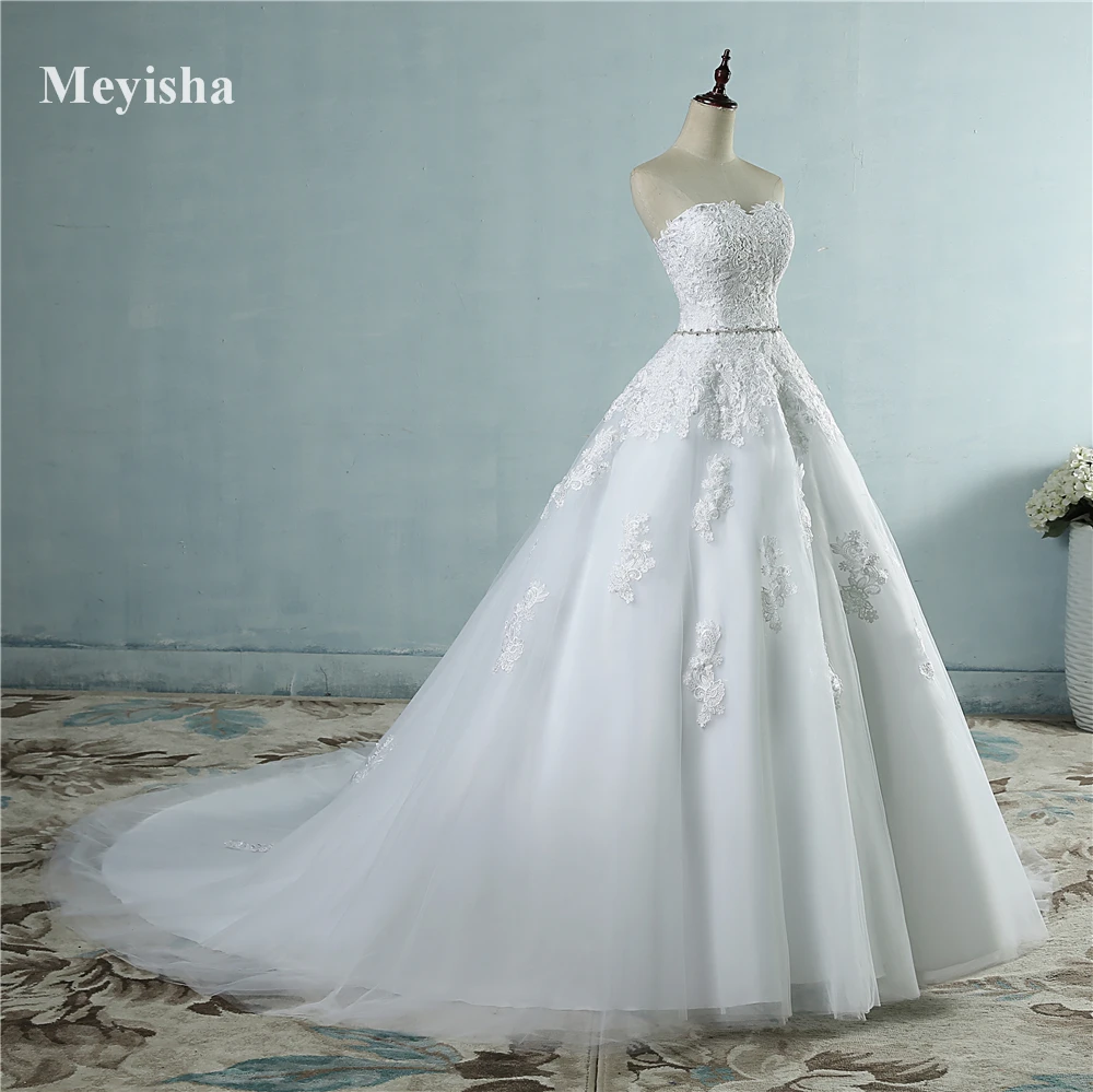 9030 2016 Beads Crystal Sweetheart Lace White Wedding Dresses For Brides Plus Size Maxi Size 2