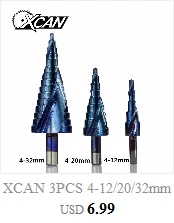 Xcan 3 шт 4-12/20/32mm высокопрочная сталь, спиральное Рифленое центр сверла биты из твердого карбида аксессуары для мини-дрели Титан шаг конуса