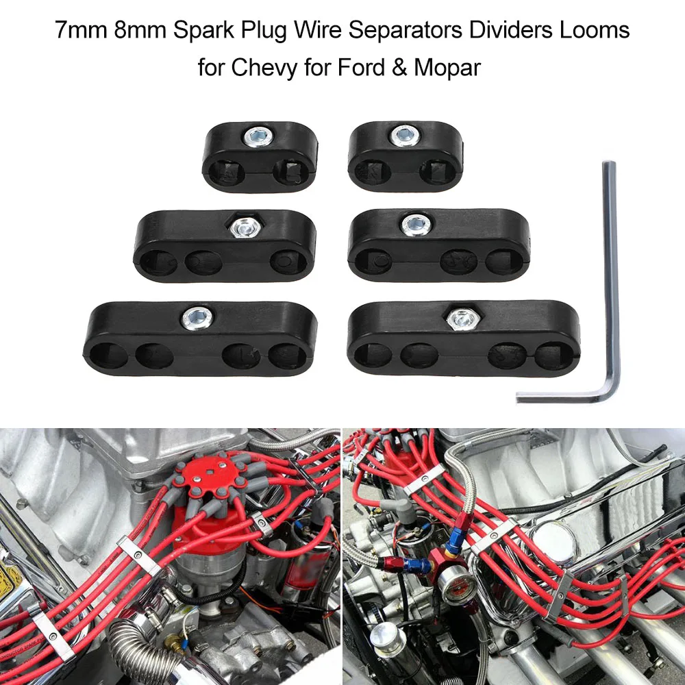 X AUTOHAUX 6pcs 7mm 8mm Car Engine Spark Plug Separators Ignition Wire Separators Holder Black 