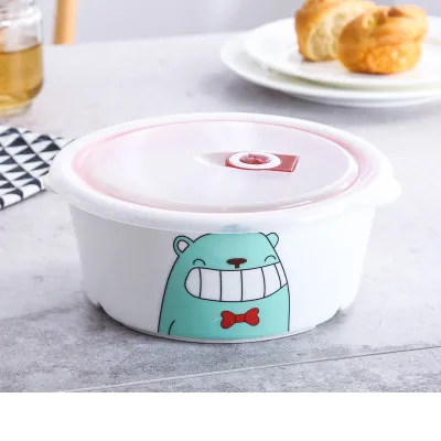 Японский Kawaii Мультфильм Керамика Коробки для обедов круглый Procelain Bento LunchBox чаша Портативный Еда контейнер посуда Set-ZX0534 - Цвет: B