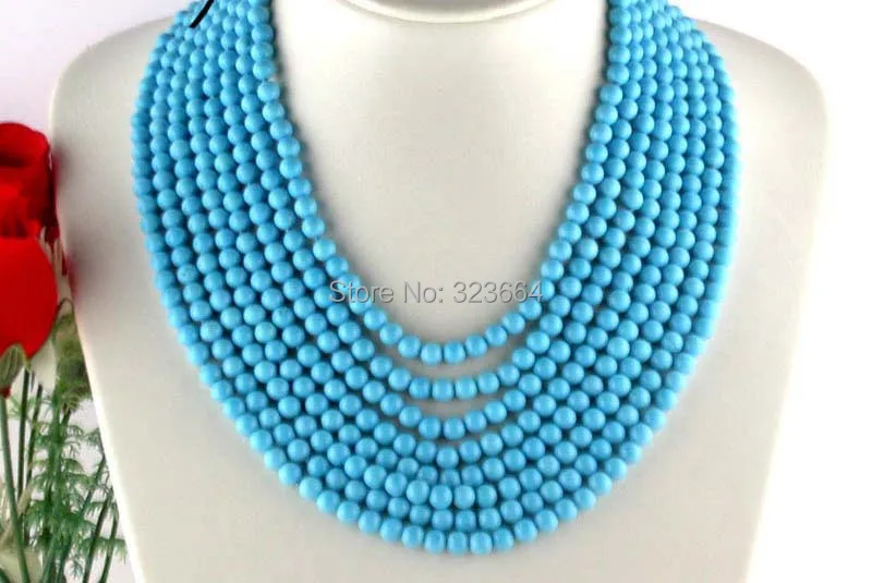 

beautiful 8row nature 6mm sky-blue beads necklace