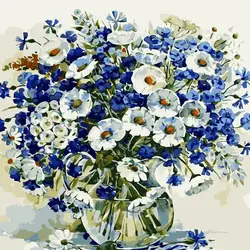 Синий цветок хризантемы DIY цифровая картина маслом номера современные стены книги по искусству Холст Картина Подарок для домашний декор